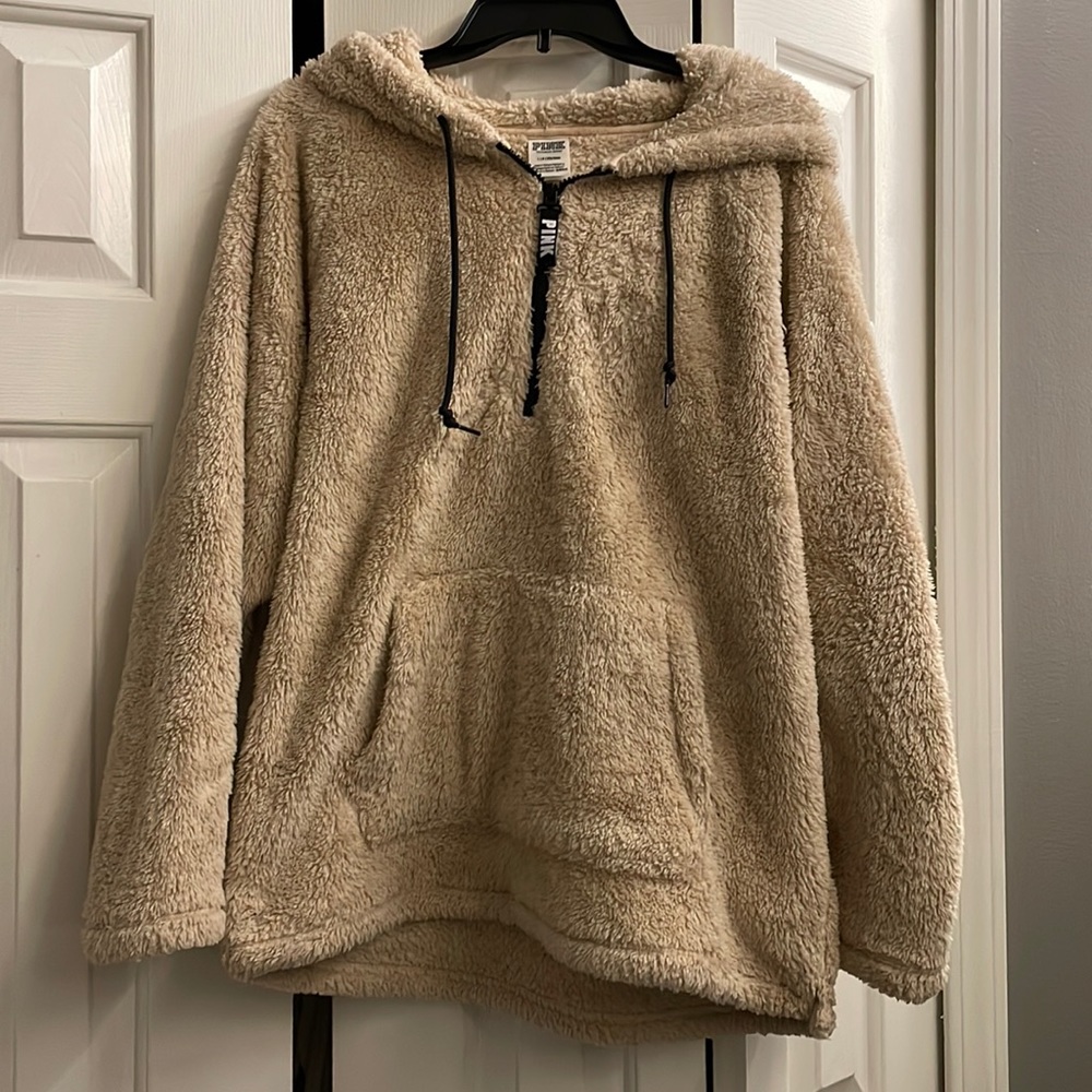 PINK Sherpa hooded pull over